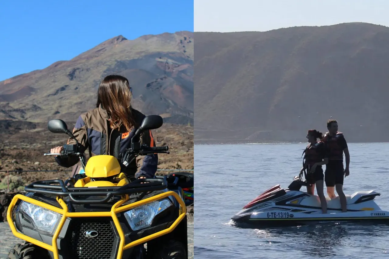 A quad on the volcanic tracks and a jet ski on the water